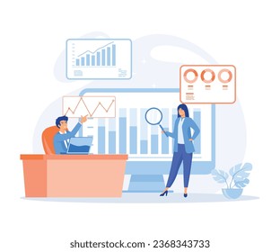 statistical and Data analysis for business finance investment concept, business team working on monitor graph dashboard, flat vector modern illustration