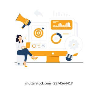 Análisis estadístico y de datos para el organigrama de inversiones de financiación empresarial para el análisis del crecimiento, estadísticas del sitio, información de datos, estadísticas, seguimiento de informes financieros e ilustración conceptual de inversiones