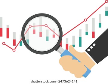 Análisis estadístico y de datos para el concepto de inversión en finanzas de negocios.Gráfico de crecimiento de ganancias con estrategia de marketing digital.

