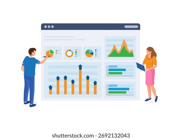 Gráfico de análise estatística e de dados para investimento em finanças empresariais para análise de crescimento, estatísticas, monitoramento de relatórios financeiros e conceito de investimentos ilustração ilustração de ações