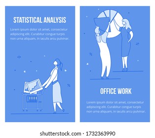Statistical data analysis, office work review set. Business cyberspace. Audit, accounting. People analytics team interaction virtual graphs charts. Businesswoman carying trolley cart filled graphics