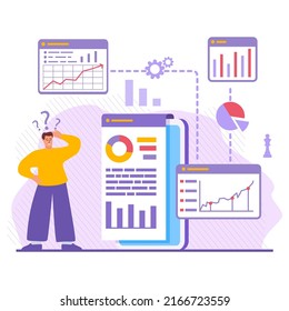 Statistical and data analysis.Business finance investment concept. Office worker studying the infographic.People analyzing growth charts.Monitoring on web report dashboard.
