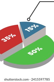 statistical diagram graph for presentations in green blue red colors in isometric style