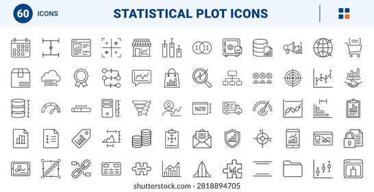 Statistical error bar plot line icon set covering bars, chart, statistics, and variance concepts, thin linear illustration.