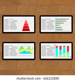 Statistical file on tablets. Economic layer infographic report, vector illustration