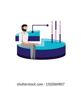 statistical graphics of pie with young man