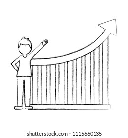 statistical graphics with young man isolated icon