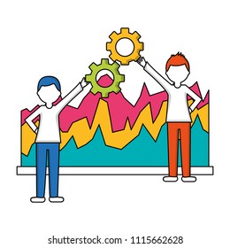 statistical graphics with young people isolated icon