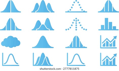 Statistical graphs probability distribution charts and data analysis icons business growth and science concepts.