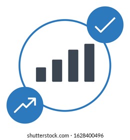 Statistical Growth With Check Sign Vector Icon Design, Bar Graph Showing Progress Trend On White Background