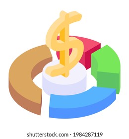 Infografía estadística que muestra el icono isométrico del gráfico circular