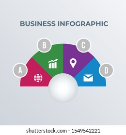 Statistical infographic template design with icons. Business concept infograph 4 options, steps or processes. Vector visualization can be used for workflow layout, diagram, annual report, web