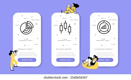 Statistical Information Set Icon. Chart, Bar And Pie Chart, Work, Employee, Survey, Study. Business Concept. UI Phone App Screens With People. Vector Line Icon For Business And Advertising.