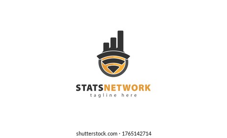 Statistical logo design combined with WiFi symbol from the network. vector