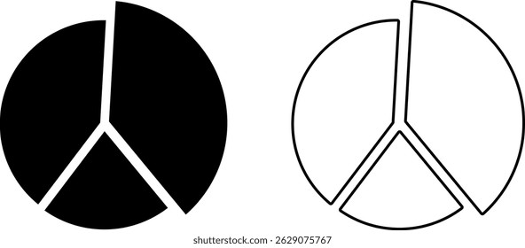 Icono de gráfico circular estadístico. que representa la distribución de datos. propósitos analíticos. valores porcentuales
