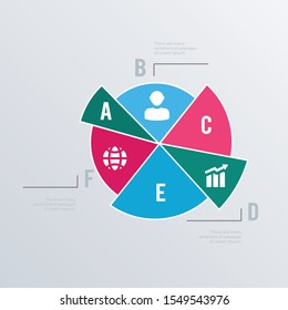 Statistical pie chart infographic template design. Business concept infograph with 6 options, steps or processes. Vector visualization can be used for workflow layout, diagram, annual report, web
