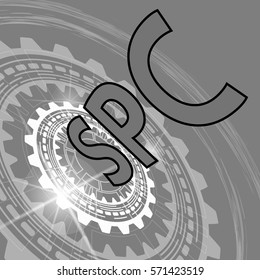 Statistical Process Control Method Background. Grey Scale Industrial Background With Gear And Title SPC