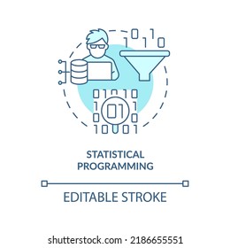 Statistical programming turquoise concept icon. Advanced analysis. Data analyst skill abstract idea thin line illustration. Isolated outline drawing. Editable stroke. Arial, Myriad Pro-Bold fonts used