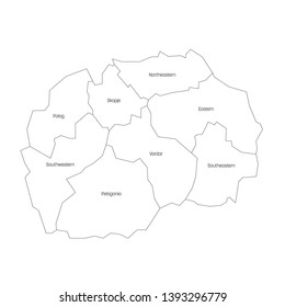 Statistical regions of North Macedonia. Map of regional country administrative divisions. Colorful vector illustration.