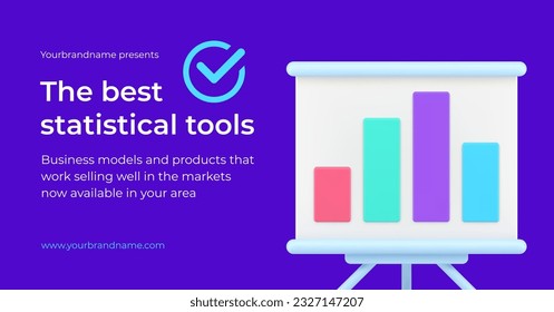 Statistical tool for presentation business planning analyzing report promo 3d banner realistic vector illustration. Marketing efficient productivity accounting management project development workflow