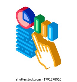 Statistician Assistant Hand Icon Vector. Isometric Manager Hand Gesture Pointing On Statistic Infographic sign. color isolated symbol illustration