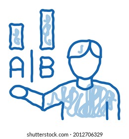 Statistician Assistant Man sketch icon vector. Hand drawn blue doodle line art Human Manager Analytic Worker Silhouette Compare Graphs sign. isolated symbol illustration