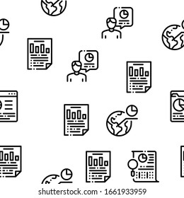 Línea delgada de vectores de patrón sin problemas con asistente de estadística. Ilustraciones