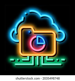 Statistiker Cloud Storage Neon Leuchtzeichen Vektorgrafik. Leuchtendes Symbol Statistician Diagram Ordner, Internet Cloudy Storaging Zeichen. transparente Symbolillustration