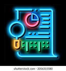Statistician File Research neon light sign vector. Glowing bright icon Statistician Document With Infographic And Magnifier Glass sign. transparent symbol illustration