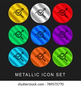 Statistics 9 color metallic chromium icon or logo set including gold and silver