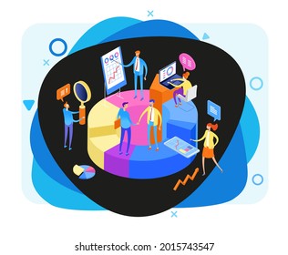 Statistics and analysis in business. The concept of financial management. Activities to study the structure of the market, market prices and their trends..3d isometric illustration