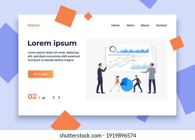 Statistics analysis illustration. People analyze big data. Business result concept. Vector illustration can be used for topics like presentation, business, competition