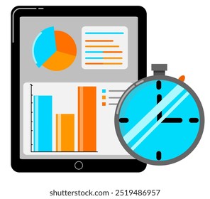Statistics and Analysis. information illustration with graph data. with table and stopwatch. financial data speed statistics information illustration. flat style vector