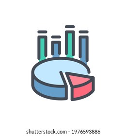 Statistics and analytics color line icon. Chart and graph vector outline colorful sign.