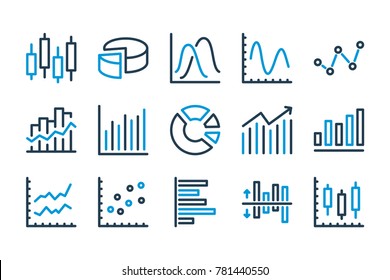 Statistics and Analytics related line icons. Chart Report and Graph vector icon set.