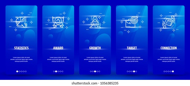 Statistics, Award, Growth, Target, Connection Vertical Cards with strong metaphors. Template for website design.