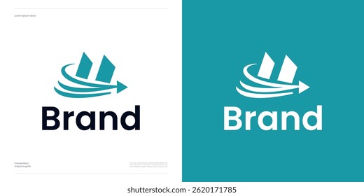 Statistics bar with arrow for business finance, logo icon design illustration element template editable, Symbol growth for accounting, economy, labor, capital, identity and technology markets