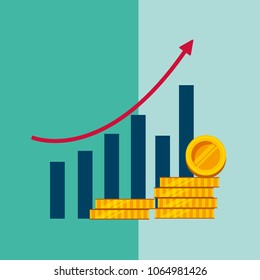 statistics bar graph growth arrow stack coins money