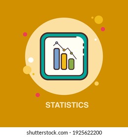 Statistics with bar graph with line cart on yellow background flat concept design