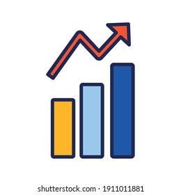 statistics bars with arrow flat style icon vector illustration design