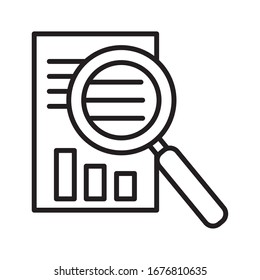 barras estadísticas en el documento con diseño vectorial de estilo de línea de cristal de aumento