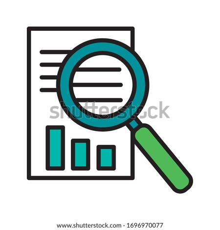 statistics bars in document with magnifying glass line and fill style vector design
