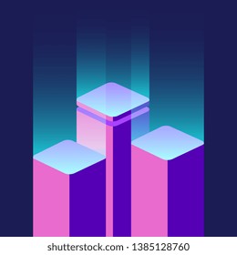 Statistics bars graph neon isometric blurred vector digital image illustration