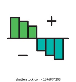 statistics bars with pluss and minus line and fill style icon vector illustration design