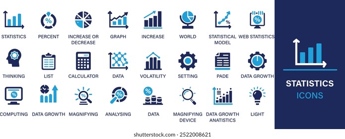 Statistics best solid icon set collection. Web statistics, survey, prediction, analysis, chart, graph, growth, meeting and presentation. Vector illustration.