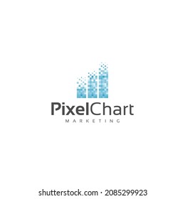 statistics business chart bar logo design with pixel art style