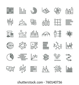Statistics business graphs and charts outline vector icons. Financial diagrams line pictograms. Diagram and chart, business graph finance illustration