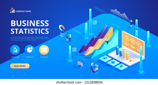 Statistics and business statement. Financial administration concept. Consulting for company performance, analysis concept. Isometric infographics for banner or business hero images.