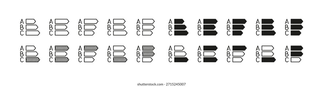 Estatísticas diagrama de gráfico setas ícone de contorno de vetor conjunto. Coleta de progresso de dados, tendências e crescimento