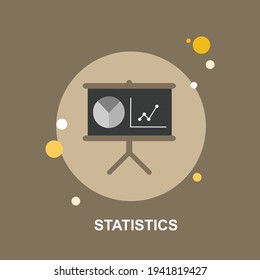 Estadísticas con gráfico en el tablero de anuncios con diseño de concepto plano de gráfico de líneas y gráfico circular